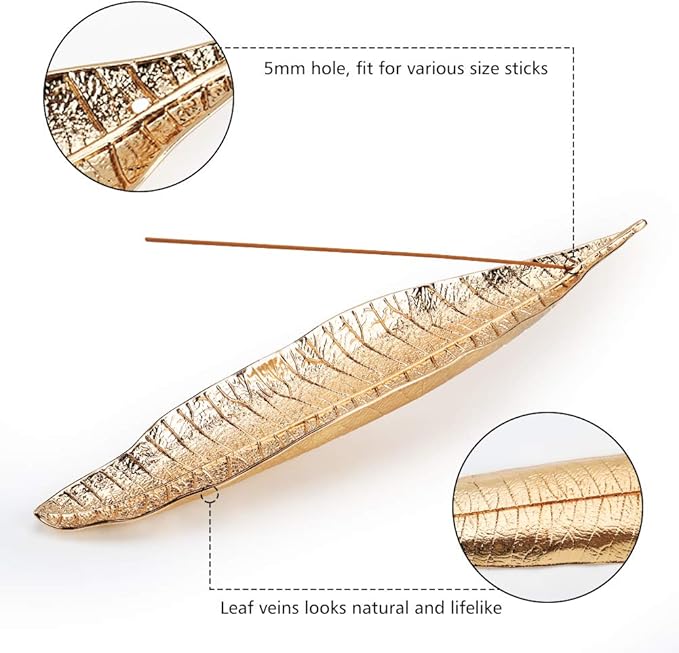 Accmor Incense Holder Set, Leaf and Snail Incense Burner, Incense Ash Catcher, Incense Sticks Holder for Counters, Meditation Room, Yoga, Home, Office, Gold