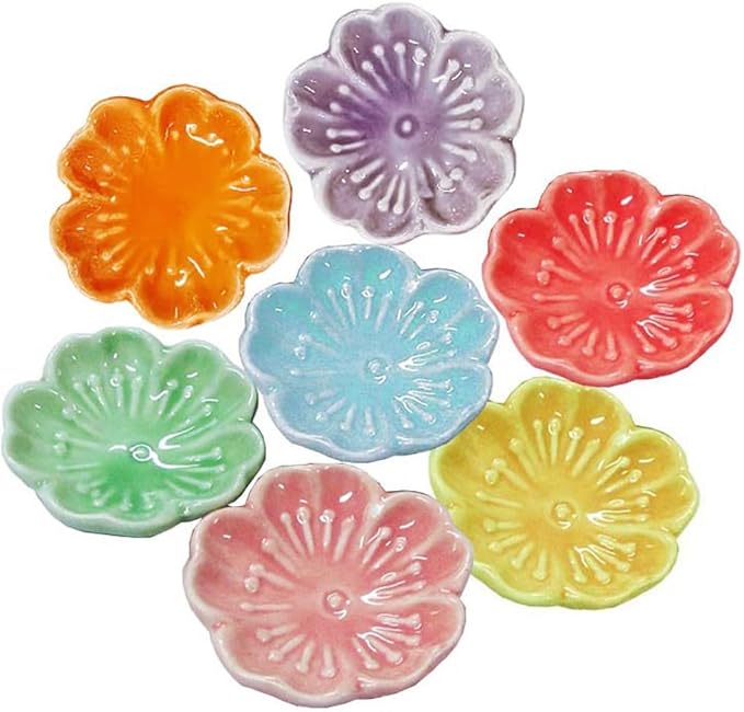 6Pcs Small Ceramics Tower Incense Tray Holder Cherry Blossoms Design Incense Cones Holder Plate Dish Incense Cones Burner Tray Fragrance Accessories for Yoga Room Home Use, Random Color