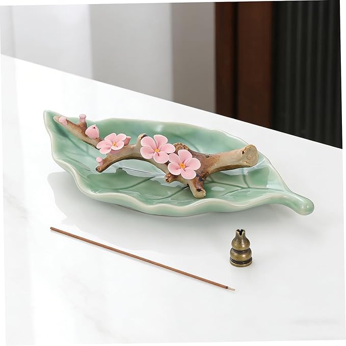 Yardwe Ceramic Incense Stick Burner Blossom Design Incense Holder for Home Meditation Relaxation Office Desk Decor 6.88X3.14X1.18In