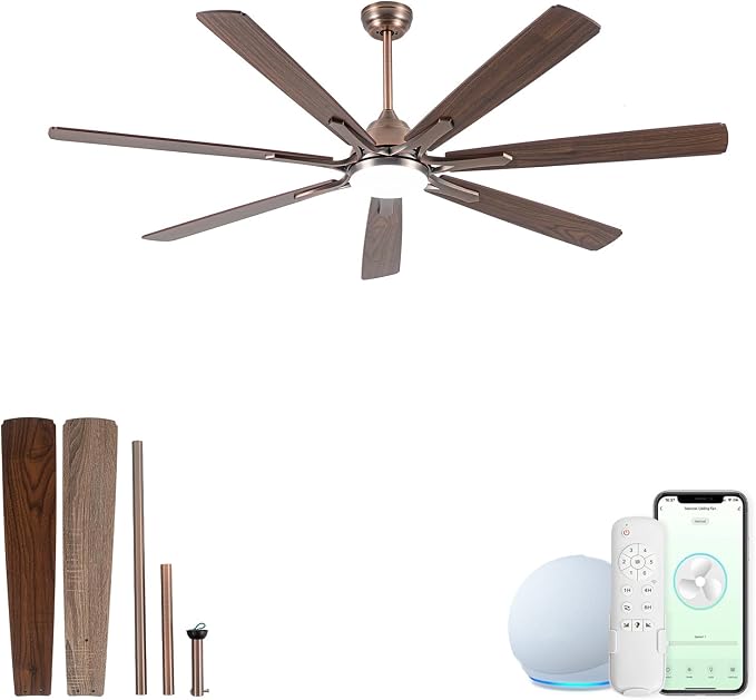 Minislak 72" Oil Rubbed Bronze Smart Ceiling Fan with Light via WiFi Alexa,6-Speeds Quiet DC Motor,Dimmable,Outdoor Antique Bronze Large Ceiling Fan for Living Room,Patio,Dual Finish 7 Blades