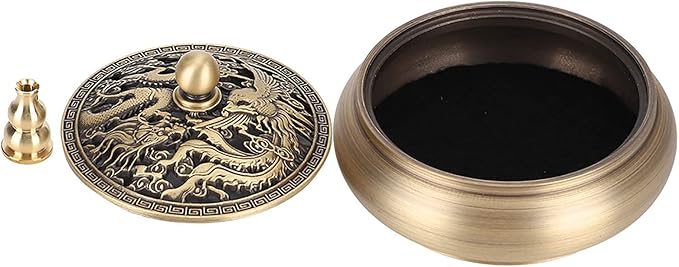 Incense Burner Holder, Antique Brass Dragon Incense Cone Burner with Incense Stick Holder for Cone Incense, Charcoal Disc, Coil Incense, 3.5 x 2.4in