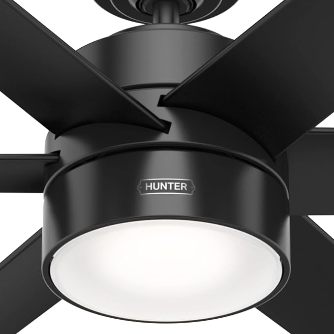 Hunter Solaria, Outdoor or Indoor, Ceiling Fan, Quiet, 72 inch, Matte Black | with LED Light, Standard Mount, Wall Control, 6 Blades, For Patio, Porch, Garage, 59628