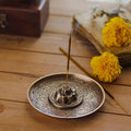 Handcrafted Brass Embossed Incense Burner Stick Holder Bowl Traditional Design for Aromatherapy,Meditaion, Yoga, Ash Catcher Bowl for Home Décor (5" x 5" x 1.5"), Antique Vintage Finish