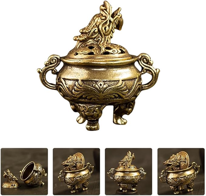 Amosfun Tripod Incense Burner Vintage Brass Incense Holder for Home Decor Meditation Aromatherapy with Stable Three-Legged Design 2.04X1.96X1.96In