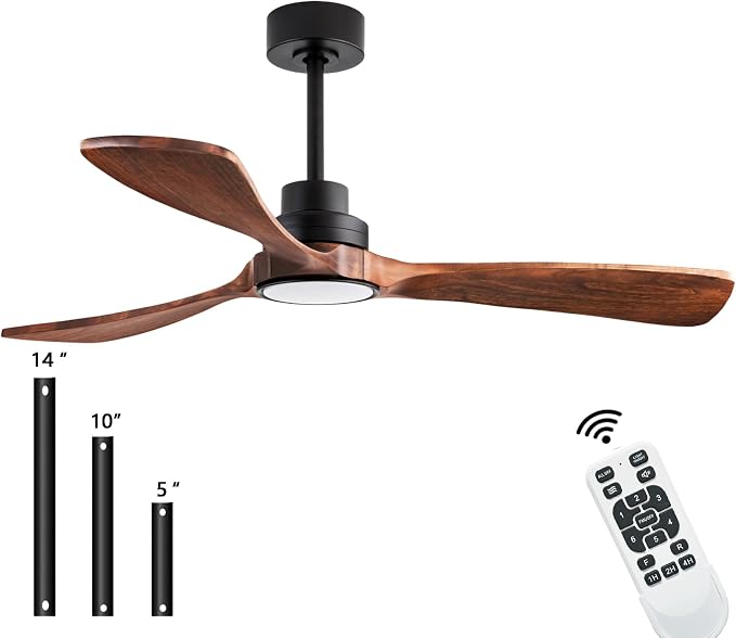52inch Quiet Ceiling Fan Light with Remote Control in Walnut Finish | 3CCT Ceiling Fans Light, with full memory function, suitable for living rooms, bedrooms, outdoor areas, hallways, and more