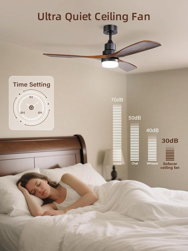 Sofucor 52 Inch Smart Ceiling Fan with Lights, Brown Black | Alexa/APP/Remote Control, Modern 3 Solid Wood Blades, 3CCT, Dimmable, Bedroom Living Room Farmhouse Patio