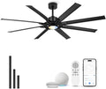 72 Inch Ceiling Fan With Light, Industrial Ceiling Fan With 8 Aluminium Metal Blades, Smart Fan Compatible with Alexa, Garage Indoor Fan For Living Room and Patio, ZCCF05ABK-72