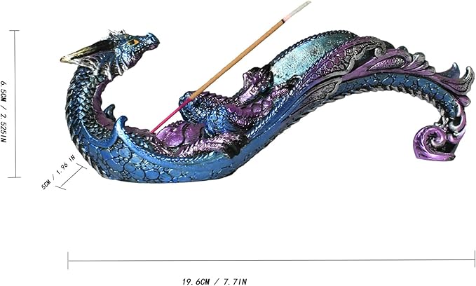 Dragon Statue Incense Burner, Incense Holder for Sticks, Incense Stick Holder, Incense Stick Stand for Home Decor (Blue Dragon)