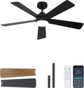 48 Inch Ceiling Fan with Lights and Remote, Downrod Mount, Sloped Ceiling Compatible up to 15°, Quiet Reversible DC Motor, 3CCT Dimmable LED, Black Ceiling Fan for Bedroom Living Room
