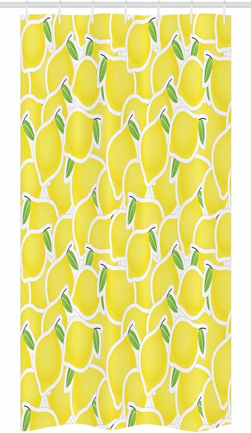 Ambesonne Yellow Stall Shower Curtain, Illustration of Bunch of Lemon Citrus Images and Forms Nature Artprint for Living, Fabric Bathroom Decor Set with Hooks, 36" W x 72" L, Green and Yellow