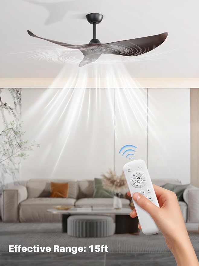 Sofucor 52 Inch Ceiling Fan No Light, Modern ABS Ceiling Fan with Remote Control, Quiet Reversible DC Motor, 6-Speed Noiseless Indoor Ceiling Fan for Bedroom Living Room Covered Patio Porch