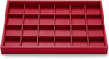 Oirlv Red Leather Jewelry Organizer 24-Grid | Red Leather Exterior, Soft Microfiber Interior, 35X24X3Cm, Vibrant Red Color, Removable Dividers, Great for Retail Display