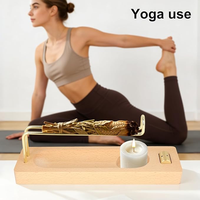 4 in 1 Palo Santo Sage Burner Holder, Wood Incense Sticks & Candle Holder for Burning for Yoga Smudging Lasting Burn Ash Catcher Home Decor & Gift Easy Installation