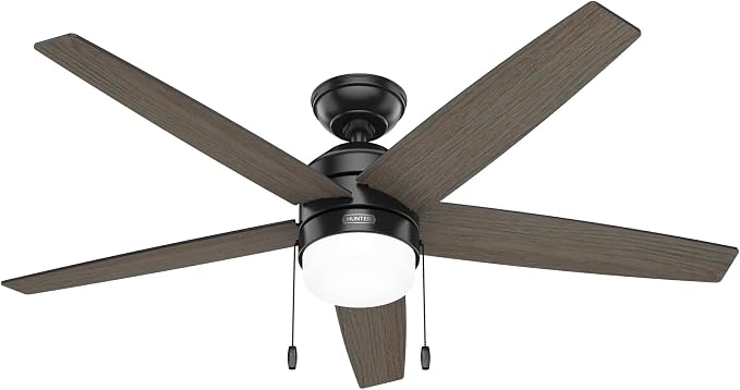 Hunter Bardot, Indoor, Ceiling Fan, Modern, 5 Blades, 52 inch, Matte Black | with LED Light and Pull Chain, Standard Mount, For Bedroom, Living Room, Kitchen, 52491