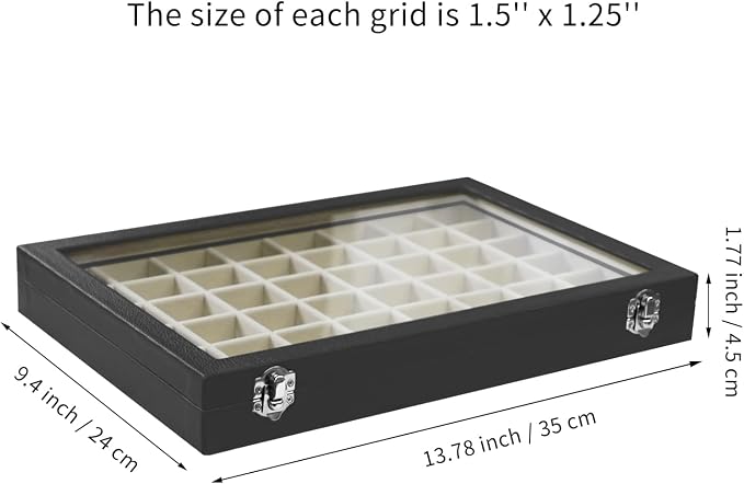 Stratalife 48 Grid Earring Organizer, Jewelry Holder Organizer with Lid | PU Leather Storage Box for Earring, Ring, Studs and Trinkets, Soft Velvet Drawer Organizer for Women, Dustproof, Beige Black