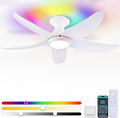 46" Ceiling Fans with Lights Remote/APP Control, Low Profile Ceiling Fans with Dimmable White Colors+Ring RGB Lights, 6 Speeds 5 Reversible Curved Blades for Kids Room Bedroom Living Room Bar, White