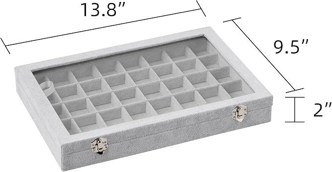 Frebeauty 40 Grid Earring Organizer,Velvet Jewelry Tray with Clear Lid | Drawer Jewelry Organizer for Rings Studs Beads,Adjustable Dividers,Dustproof,Earring Storage,Trinket Box,13.8×9.5Inches