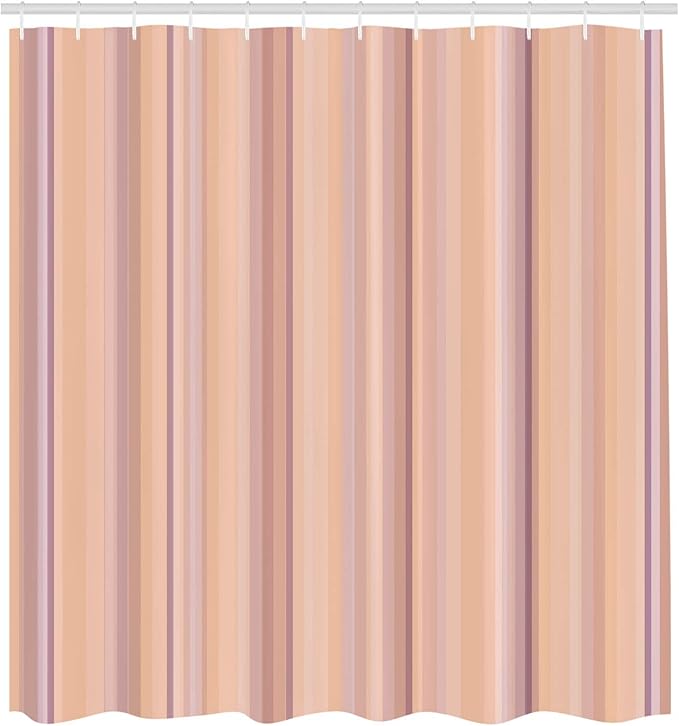 Ambesonne Stripes Shower Curtain, Abstract Ocean Inspired Palette Lines Geometrical Image Illustration, Cloth Fabric Bathroom Decor Set with Hooks, 84" Long Extra, Peach Fuchsia