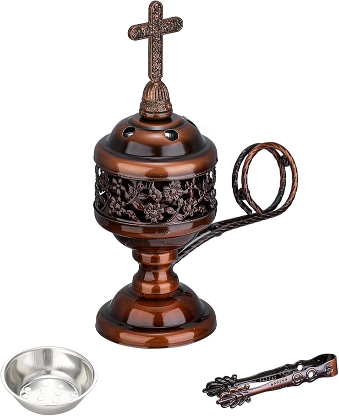 Decorative Palm Tree Incense Burner, Gold Metal Design (Red copper-F008)