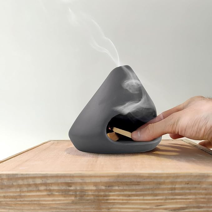 Palo Santo Holder Ceramic Incense Burner Holder Sage Holder for Burning, Ash Catcher Mini Chiminea Unique Home Decor for Meditation/Yoga (Black)