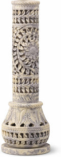Carry Me Marble Soapstone Incense Stick Holder | Candle Burner | Tea Light Stand - Perfect Handmade Bottle Tower. Decorative Floral Carving for Gifting - Home and Office Decor - (3x3x10.5 Inches)