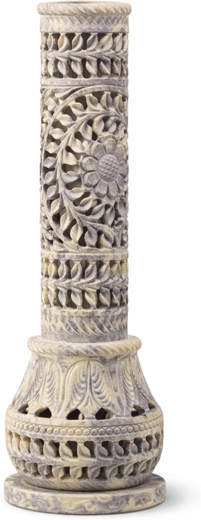 Carry Me Marble Soapstone Incense Stick Holder | Candle Burner | Tea Light Stand - Perfect Handmade Bottle Tower. Decorative Floral Carving for Gifting - Home and Office Decor - (3x3x10.5 Inches)