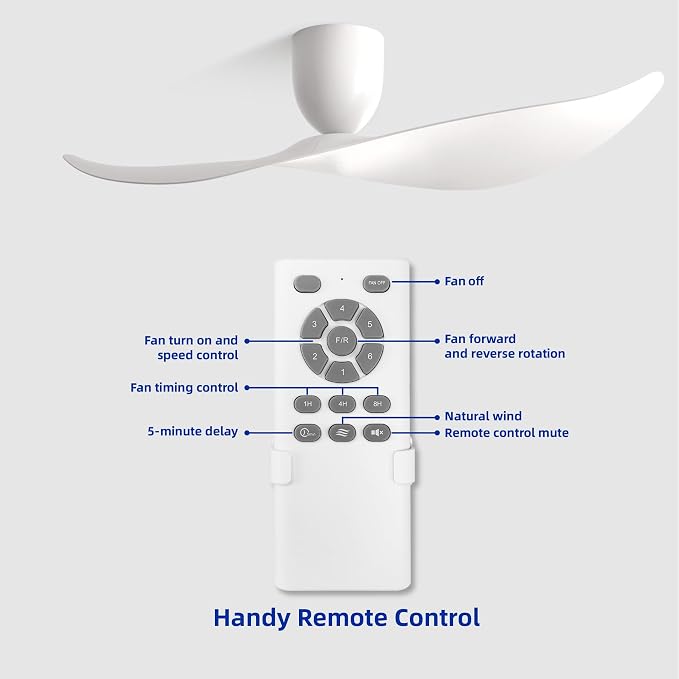 52" White 2 Blades Flush Mount Ceiling Fan with Remote, No Light | Modern Low-Profile, Heat Resistant ABS Blades, 6-Speed Reversible Quiet DC Motor for Balcony, Living Room, Bedroom