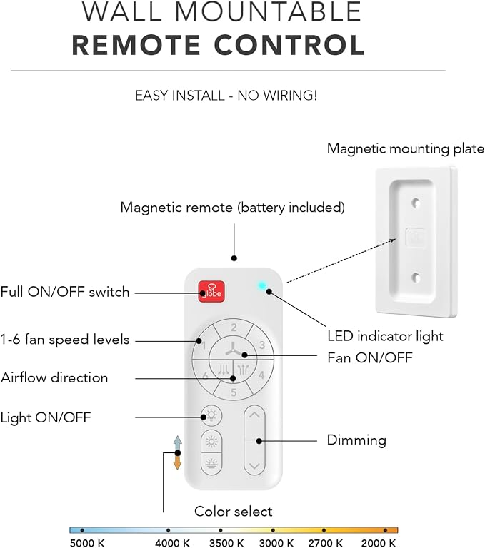 Globe Electric Veloria 52 in. Ceiling Fan with LED Light, Remote Control, WhisperQuiet DC Motor, 6 Speeds, Matte Black, Reversible Blades