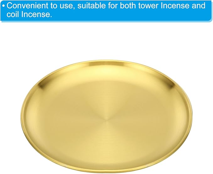 PATIKIL 6.7" Dia. Incense Burner Plate, 2 Pack Coil Incense Holder Alloy Ash Catcher Fireproof Incense Cone Pad Tray for Yoga Spa Room Home Office, Gold Tone