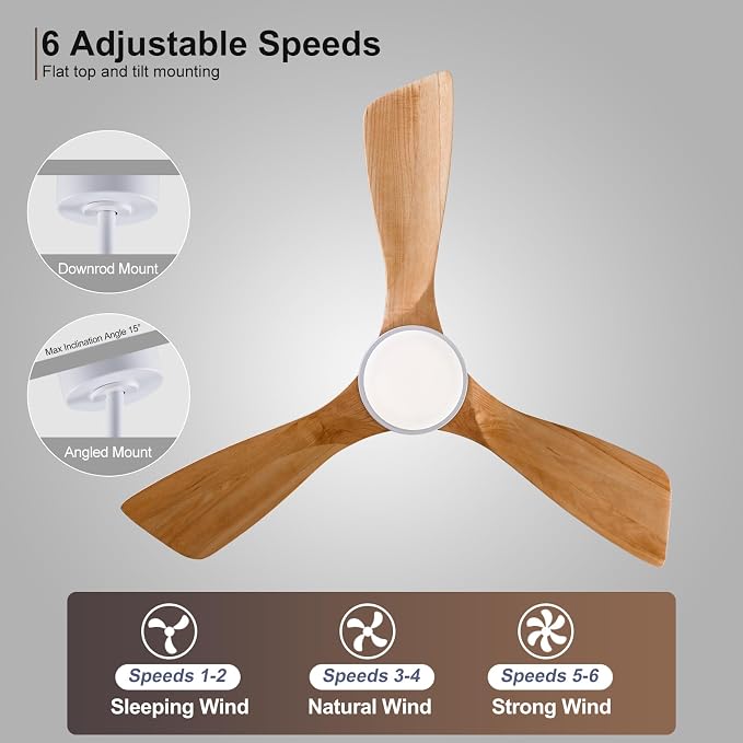 42 Inch White Ceiling Fans with Lights and Remote,Dimmable LED Light,Quite Reversible DC Motor,Memory Function,Modern Solid Wood Indoor Outdoor Ceiling Fan with Light for Farmhouse Bedroom Patio