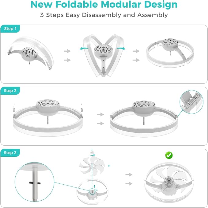 RGB Ceiling Fans with Lights and Remote, 20 Inch Flush Mount Low Profile Ceiling Fan with Light,3000K-6500K Dimmable,Modern LED Fandelier Ceiling Fan for Bedroom Living Room (White)