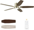 52" Flush Mount Ceiling Fan - 5 Blades Ceiling Fan with Light for Living Room and Bedroom - 5000 CFM - Quiet DC Motor - Dimmable - Reversible Function - Light Wood Tone/Dark Brown