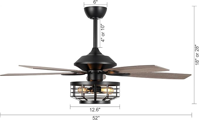 52 Inch Farmhouse Ceiling Fans with Lights and Remote Control, 5 Blades Lighting & Ceiling Fans with Timer, 3 Speeds Reversible Motor, Outdoor Ceiling Fan for Living Room, Bedroom, Patio