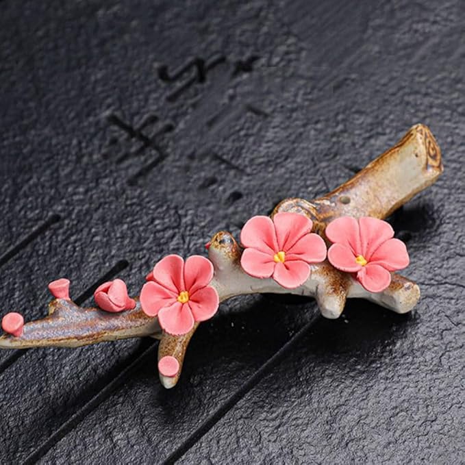 Handmade Ceramic Peach Blossom Incense Holder, Incense Stick Holder, Ceramic Incense Burner Flower Incense Burner Stick Holder, Ceramic Incense Burners for Sticks Incese Ash Tray