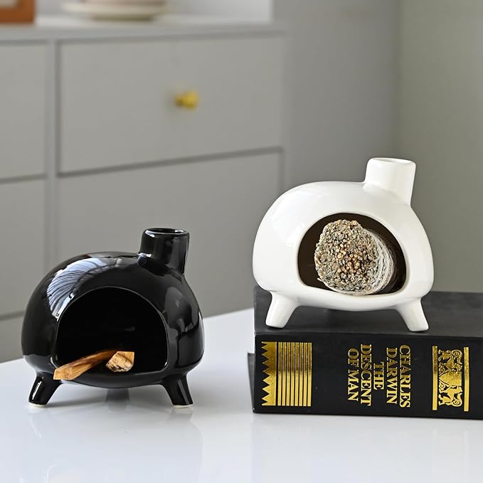 Handmade Ceramic Palo Santo Holder Burner - Mini Chimenea Incense Dish for Palo Santo and Sticks .Sage Holder for for Aromatherapy, Yoga, Meditation Gift and Home Decor (Black1)