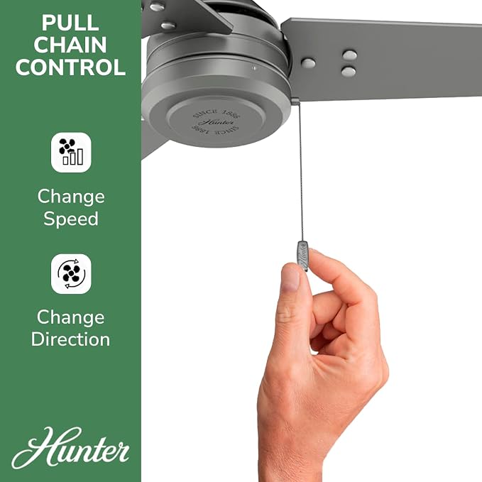 Hunter Cassius, Outdoor or Indoor, Ceiling Fan, 44 inch, Matte Silver | Covered patios and porches get a no-light design, droop-free blades, and compact scale for offices or small rooms.