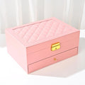 GUOER Jewelry Organizer Box for Women - Large PU Leather Jewelry Organizer Storage Case with Two Layers Display for Earrings Bracelets Rings Watches (Pink) | Vintage Quilting Stitching PU Leather, Earrings Bracelets Rings Necklace Watches Storage Large...