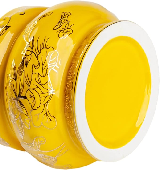 Houlu Small Yellow Ceramic Incense Burner Pot for Praying Buddha, Tibetan Buddhist Altar Worship Incense Censer - 4 Inches