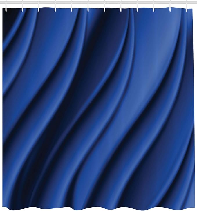 Ambesonne Navy Blue Shower Curtain, Ocean Waves Inspired Design with Digital Reflection Aqua Sea Abstract Art, Cloth Fabric Bathroom Decor Set with Hooks, 69" W x 75" L, Dark Blue