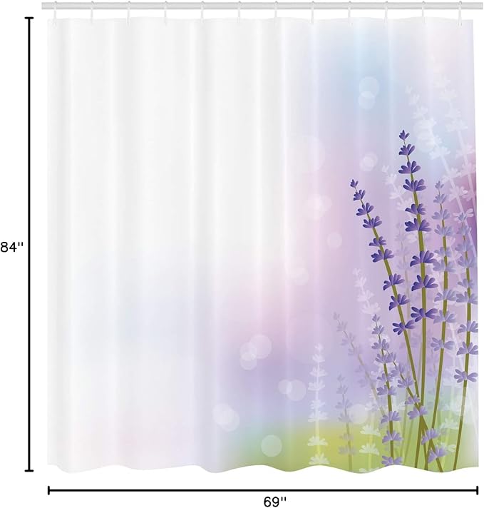 Ambesonne Lavender Shower Curtain, Nature Inspired Abstract Backdrop with Gentle Pastel Lavender Stems, Cloth Fabric Bathroom Decor Set with Hooks, 69" W x 84" L, Green Violet
