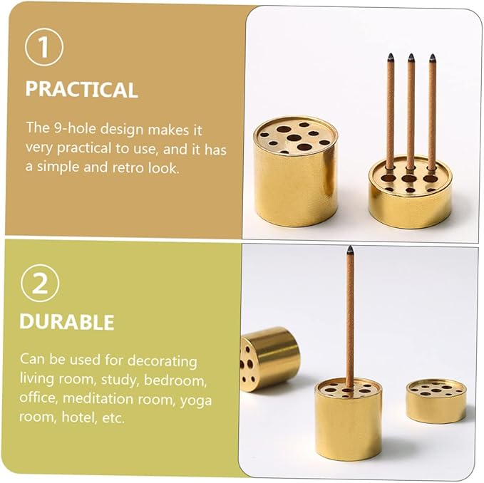 VOSAREA 4pcs Copper Incense Holders, 9-Hole Multi-Hole Incense Stick Bases, Small Retro Copper Burner Accessories for Meditation Room, Yoga Studio & Home Decor