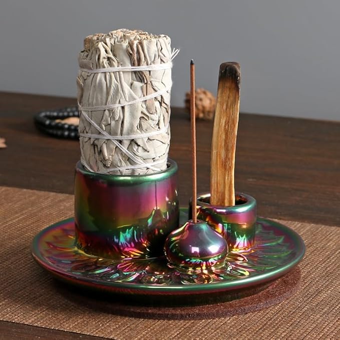 Comeon Ceramic Incense Stick Holder,Home Yoga 3 in 1 Incense Burner Sage Holder for Burning