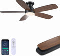 JSAITEE 48" Ceiling Fans with Lights Low Profile - Flush Mount Ceiling Fan with Light and Remote, 6 Wind Speeds Reversible, Quiet, 3CCT Dimmable, Fan Light for Modern Indoor, Bedroom, Kitchen, Brown
