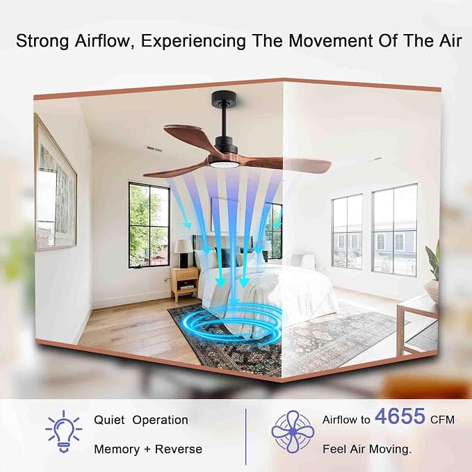 52inch Quiet Ceiling Fan Light with Remote Control in Walnut Finish | 3CCT Ceiling Fans Light, with full memory function, suitable for living rooms, bedrooms, outdoor areas, hallways, and more