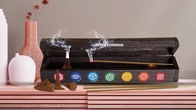 Chakra Incense Holder Burner Box Storage for Sticks Cones Ash Catcher