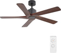 WINGBO 48" DC Ceiling Fan No Light - 5 Carved Solid Wood Blades, 6-Speed Reversible DC Motor, Ceiling Fan without Lights for Living Room Bedroom Kitchen Patio, Indoor and Outdoor, Black and Walnut