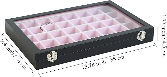 Stratalife 40 Grid Earring Organizer, Jewelry Holder Organizer with Lid | PU Leather Storage Box for Earring, Ring, Studs and Trinkets, Soft Velvet Drawer Organizer for Women, Dustproof, Pink Black