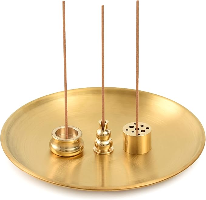 4 in 1 Stick Incense Burner, 5.5 Inch Brass Incense Holder, Incense Cone Holder for Tower Incense, Incense Coil Indoor Outdoor Use