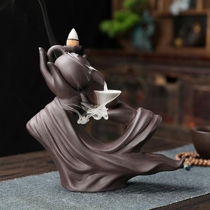Buddha Hand Series Backflow Incense Burner Indoor Smoke Waterfall Incense Holder Creative Ceramic Incense Burner (Teapot Bergamot)