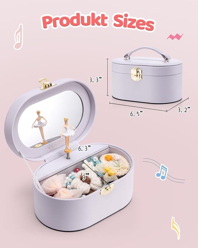 VLANDO Musical Jewelry Box for Girls - Kid Music Box with Ballerina for Birthday Bedroom Decor - Birthday Gift for Girls Ages 4 5 6 7 8-12 Year Old - Light Purple